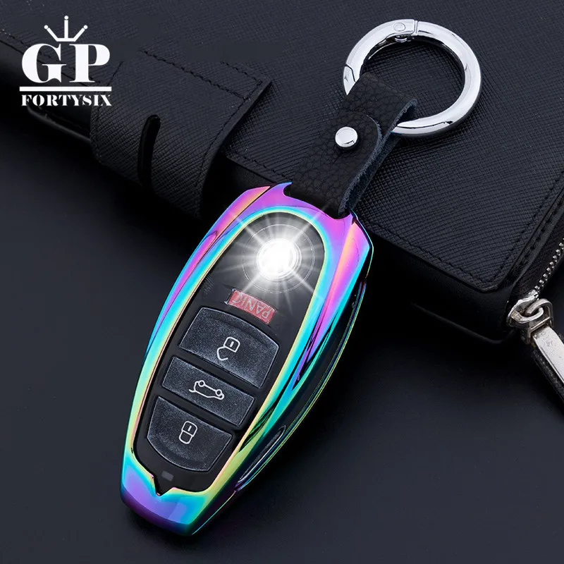 

Zinc Alloy+Leather Car Smart Key Cover Case Shell Holder Fob+Leather Keychain For Volkswagen VW Touareg Auto Key Accessories