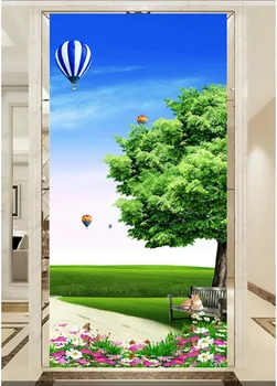 

Custom photo 3d wallpaper Non-woven mural picture wall sticker Grassland flowers balloon porch painting 3d room murals wallpaper