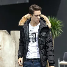 Брендовая зимняя куртка Для мужчин кожаные патч Повседневное тонкий хлопок толщиной Для мужчин пальто Мужские парки с капюшоном Теплый casaco masculino