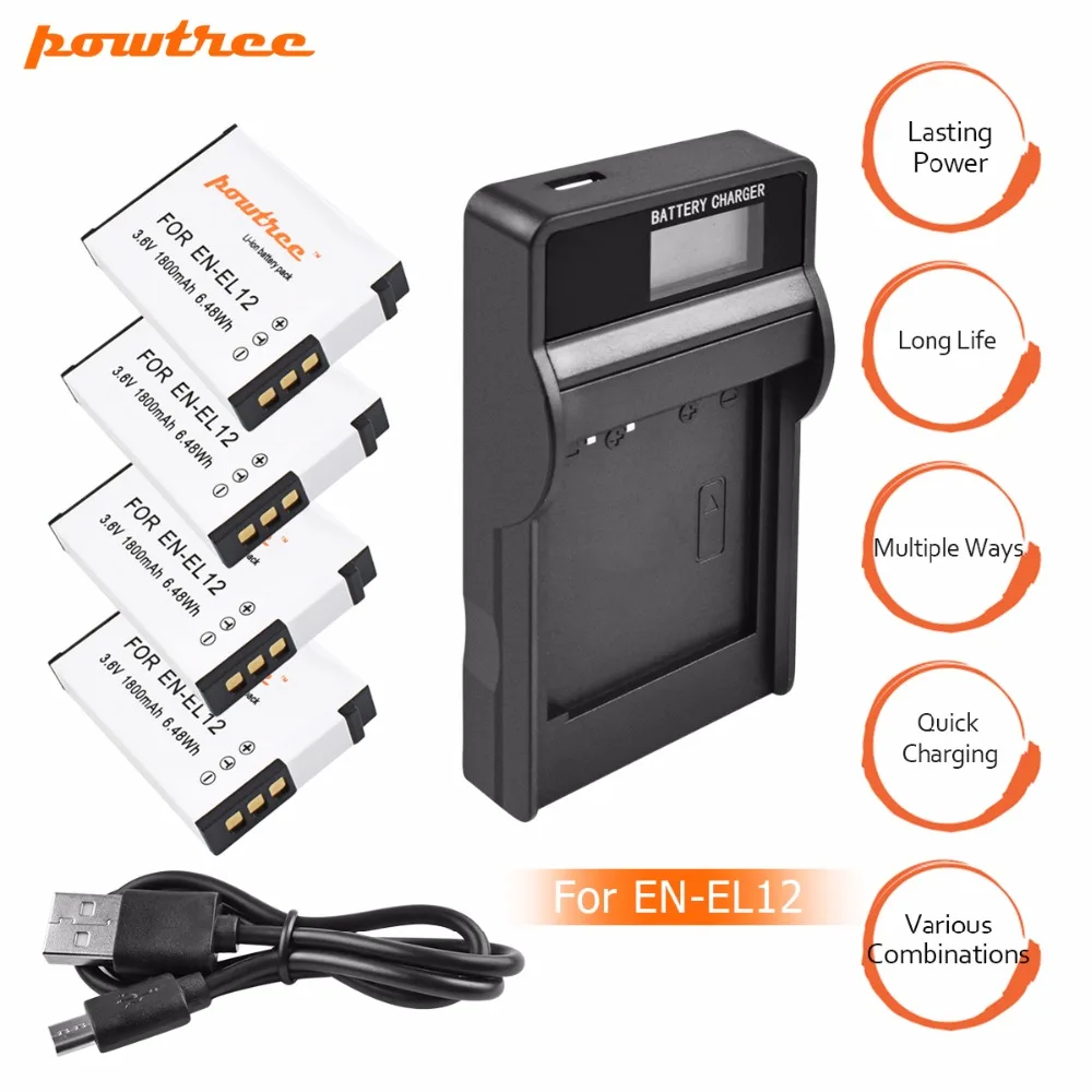 4X EN EL12 ENEL12 EL12 Battery+Battery LCD Charger for Nikon Coolpix