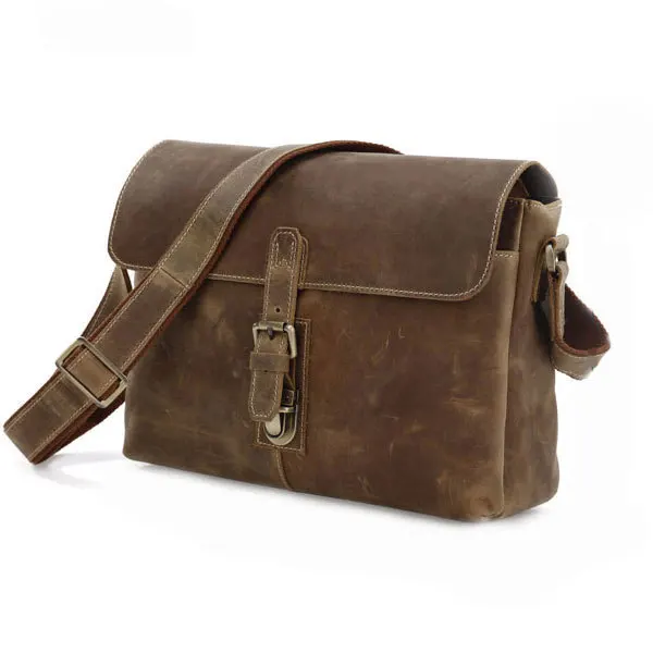 

Crazy Horse Leather Men's Brown Cross Body Briefcase Sling Bag Shoulder Messenger Bag 7084B