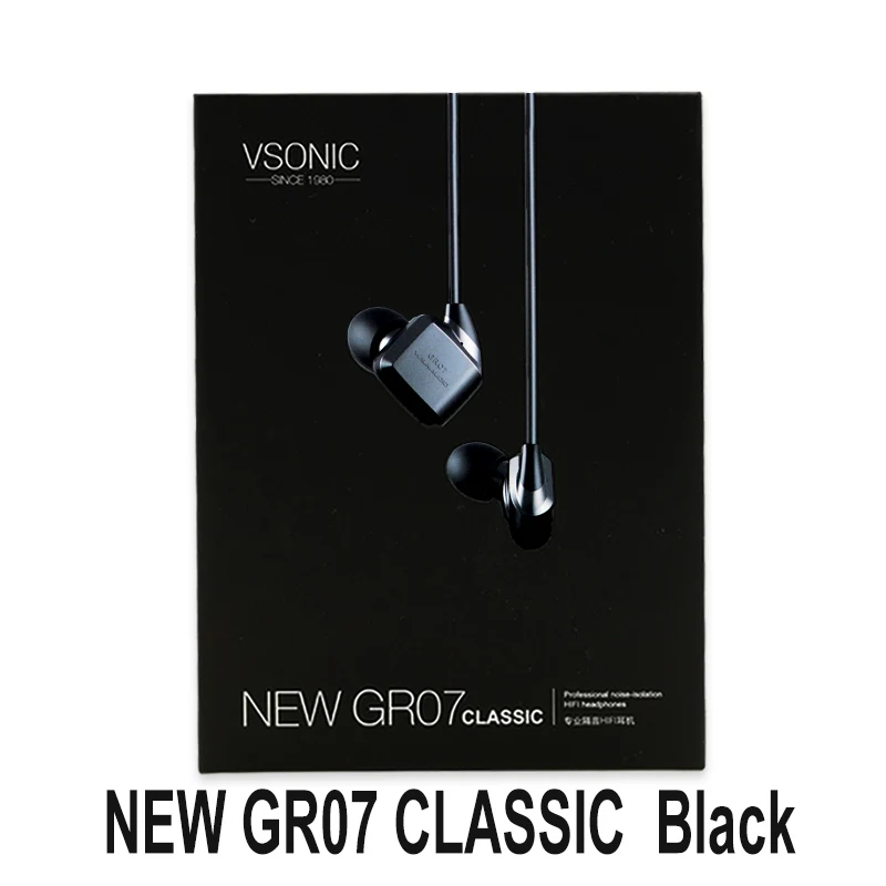 VSONIC GR07 классический бас низкое сопротивление динамический профессиональный шумоизоляция HIFI наушники - Цвет: GR07CLASSIC BLACK