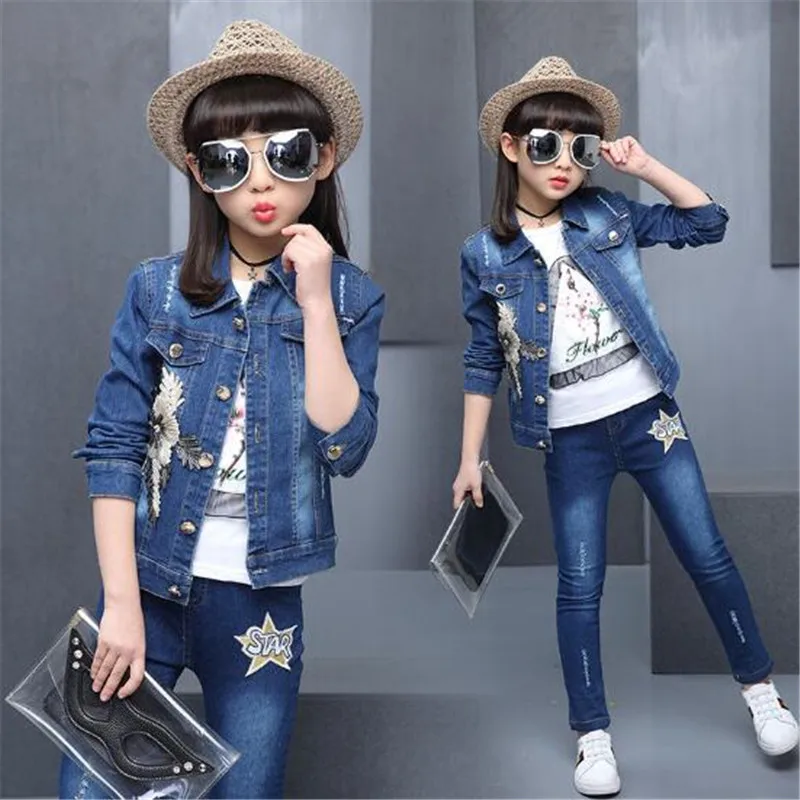Женский джинсовый костюм футболка и джинсовые брюки|cowboy suit|girls clothing setsclothing sets |