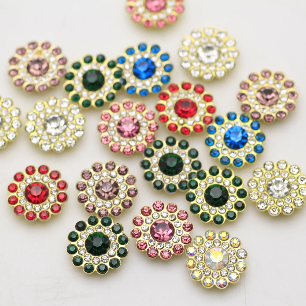 

20pcs round Flower Shape Sew On Rhinestone Crystal Flatback Rhinestone Gold Base with Setting Claw DIY Garments Clothing Dress