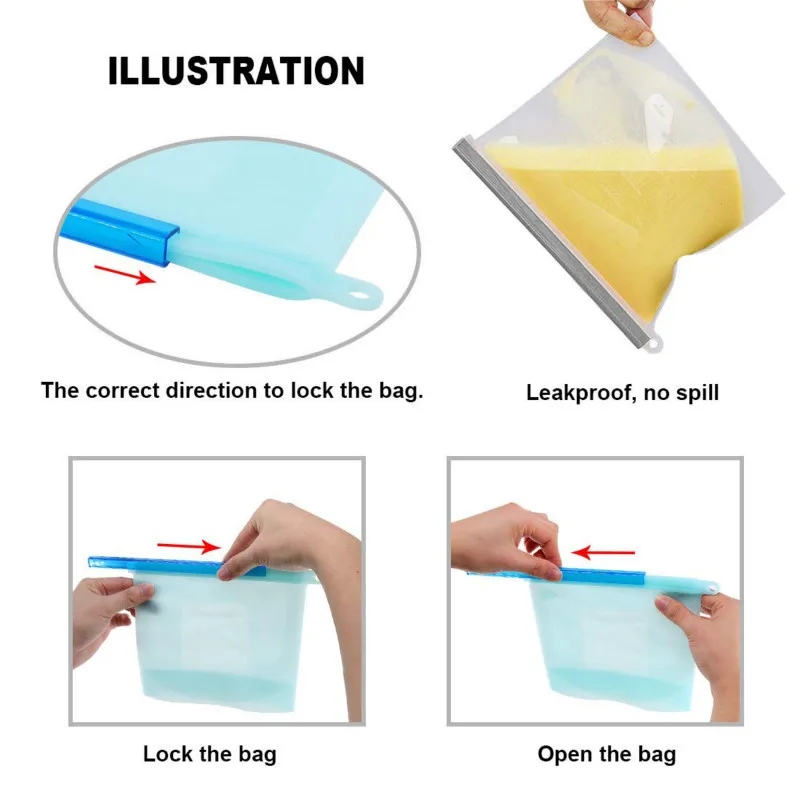 Reusable Silicone Food Bag Fresh Hermetic Fruit Meat Storage Bag Refrigerator Zipper Packing Bags Broth Frozen Kitchen Organizer