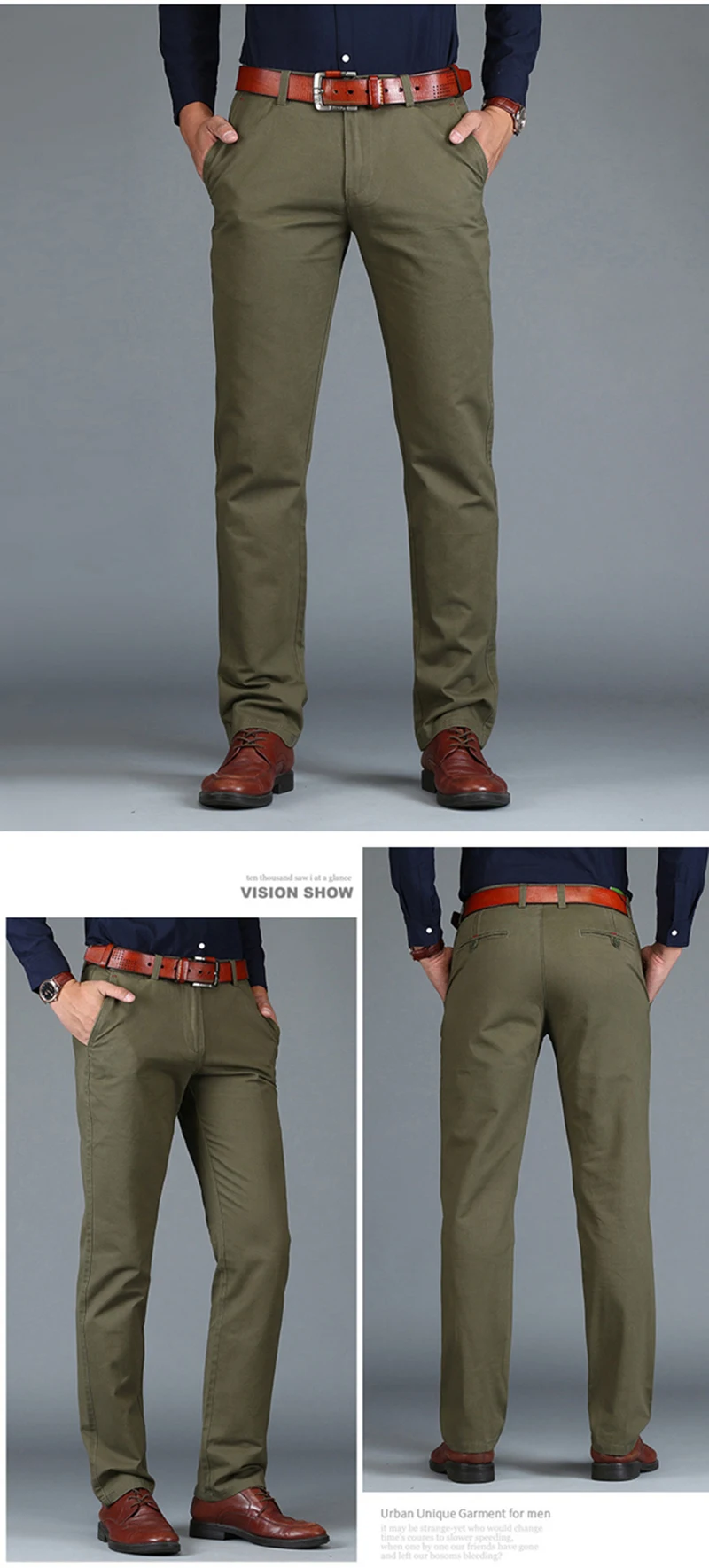 Vomint новые мужские брюки прямые свободные повседневные брюки большого размера хлопковые Модные мужские деловые брюки зеленый коричневый серый