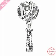 925 пробы серебро ажурная закрученного филигрань Зачарованный сердце с кистями из бусин DIY Fit Пандора Подвески для изготовления ювелирных изделий FL718