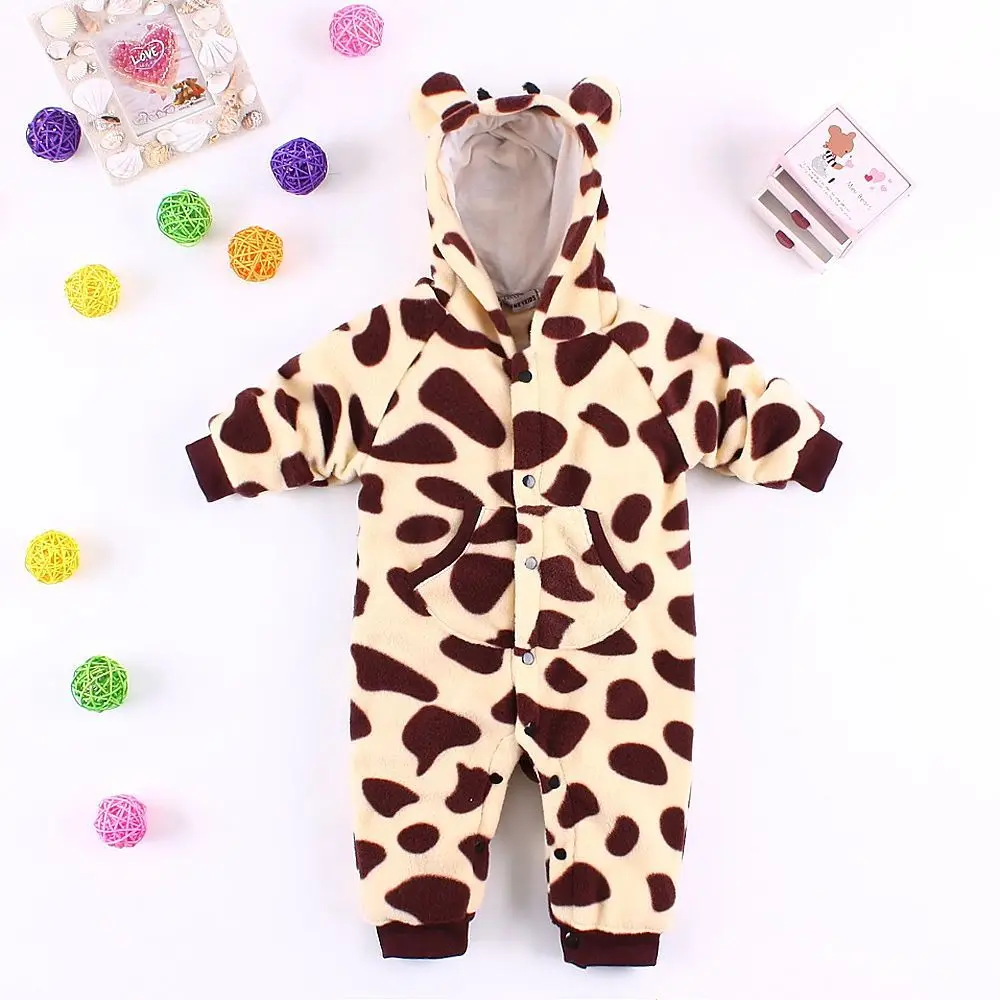 Leopard Zebra Baby Rompers Cute Fleece Toddler Jumpsuits Winter Baby