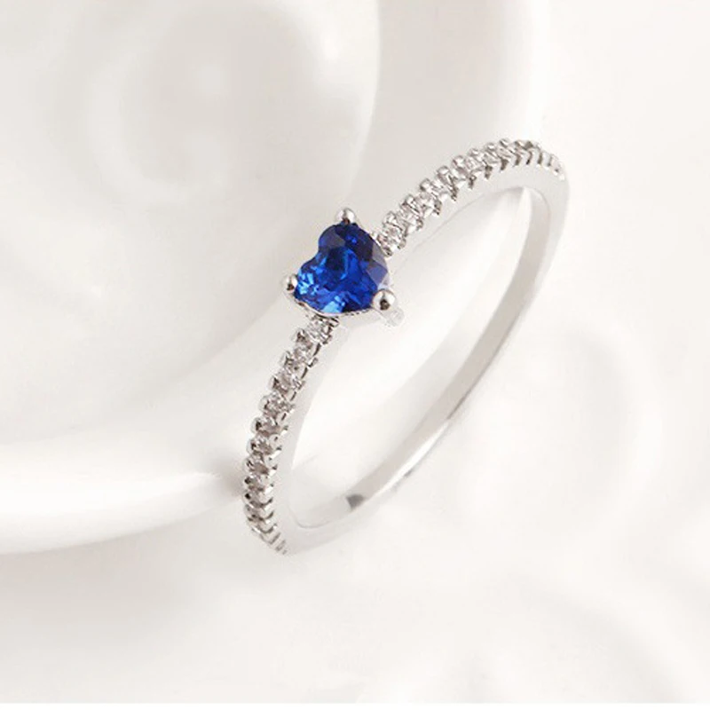 Двойные Свадебные Кольца для женщин, романтический милый в форме сердца, голубой Фианит, 3 цвета, вечерние, модные ювелирные изделия, KAR355