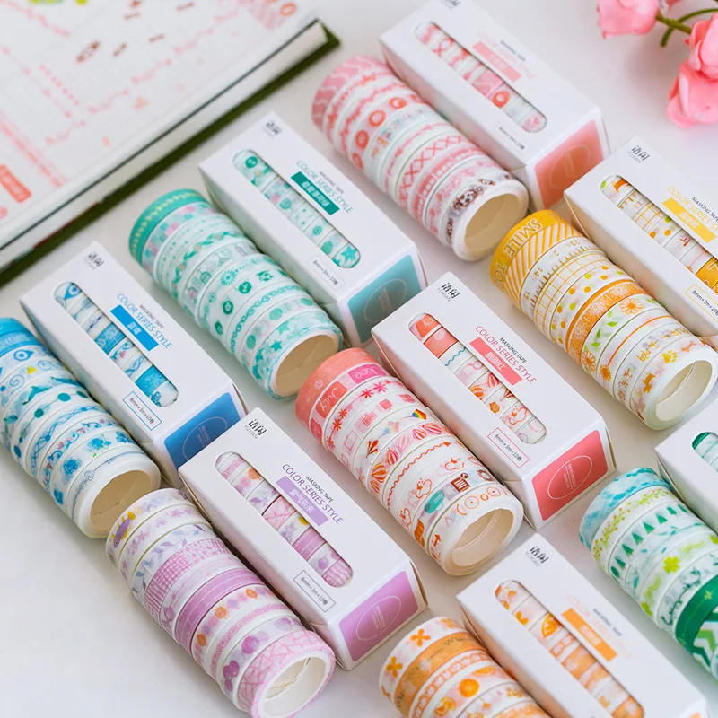 

10pcs/lot Leaves Foil Grid Floral Cute Paper Masking Washi Tape Set Japanese Stationery Scrapbooking Supplies