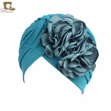 Nuevo gorro estilo turbante con doble flor vintage, sombrero para mujer, accesorios turbante para el pelo