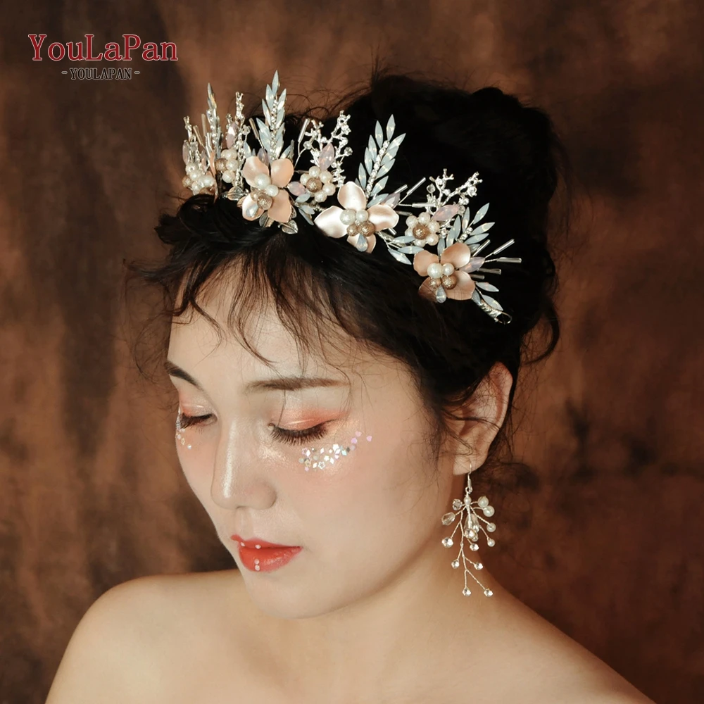 YouLaPan HP225-S свадебные аксессуары для волос молочный горный хрусталь свадебная корона для волос с сплавом цветок Свадебная Корона для женщин