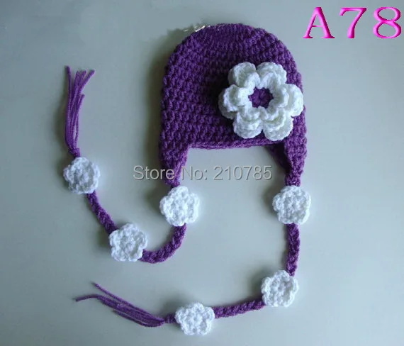 

Free shipping,Cute Girls crochet Purple /white flower Handmade newborn baby children hats