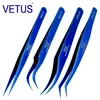 4PCS VETUS Original MCS Bright Blue Premium Beauty Makeup Tweezers for Eyelashes Extension Super Fine Tip High Precision Clip 1