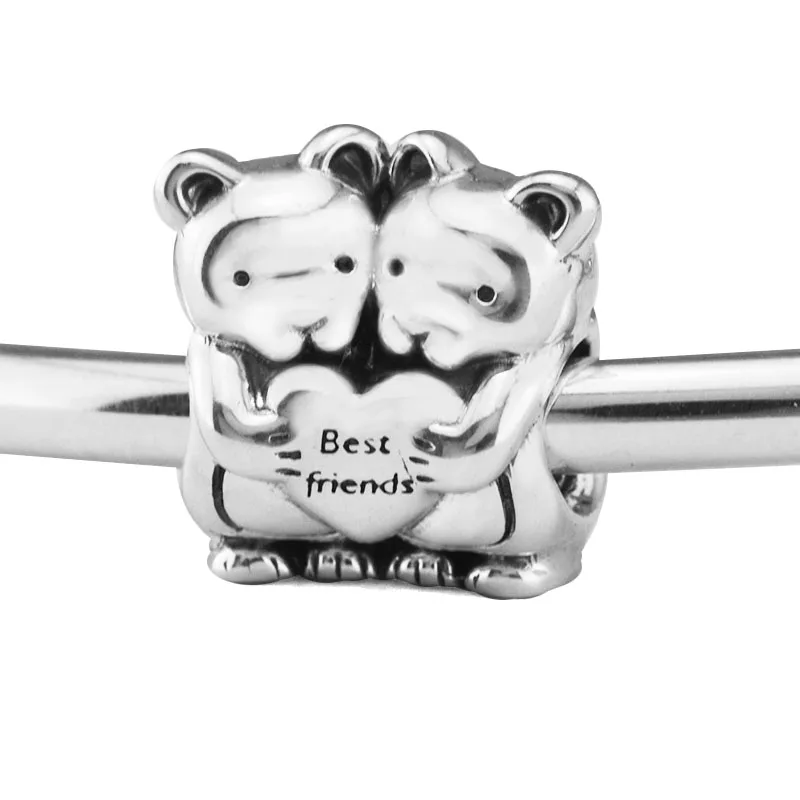 DIY подходит для браслетов Pandora Beads Best Buddies Charms 925 пробы 100%-серебро-ювелирные изделия Бесплатная доставка