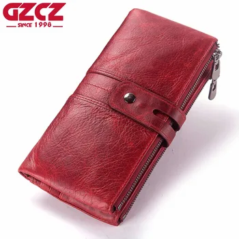 

GZCZ Women Purse Genuine Leather Wallet Ladies Cellphone Clutch Bag With High Quality Card Holder Walet Long Zipper Coin Purses