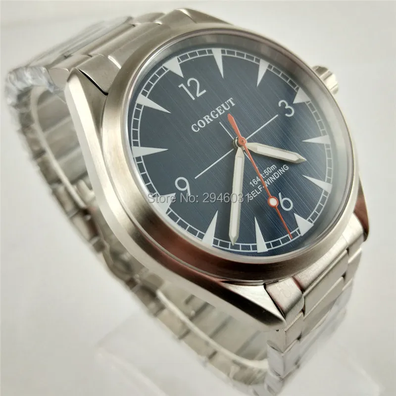 Corgeut 41 мм синий Бизнес Простые Модные автоматические мужские часы 2866