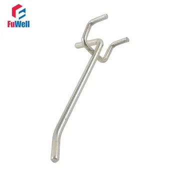 

10pcs 100mm Length Metal Chrome-plated Pegboard Hooks 5mm Wire Dia. Display Hooks for Store 25mm Hole Pitch Peg Board Hooks