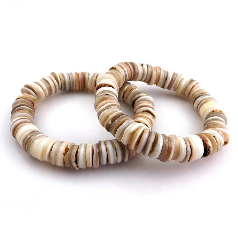 

12pcs/lot Light Coffee Color Elastic Natural Shell Bracelets For Summer