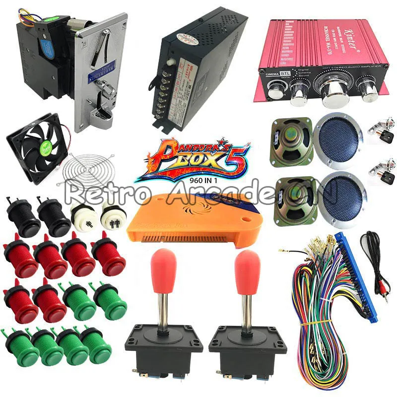 Pandora Box 5 PCB Jamma 960 in 1 Zippy Joystick American Push Button Coin acceptor Amplifier Arcade game Bundles kit for DIY