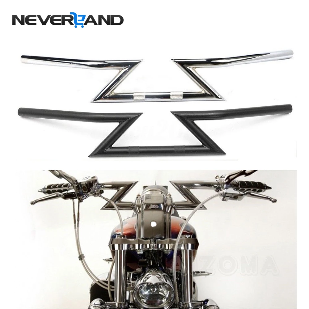 

Neverland Motorcycle 1" Z Bars Drag Handlebars For Harley Custom Chopper Cruiser Softail Dyna XL Sportster 4" Rise D35