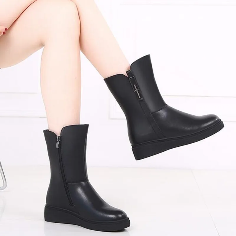 ZXRYXGS Brand Shoes Flat Non-slip In-tube Boots New Winter Women Boots Thick Wool Shoes Woman Snow Boots Cow Leather Boots