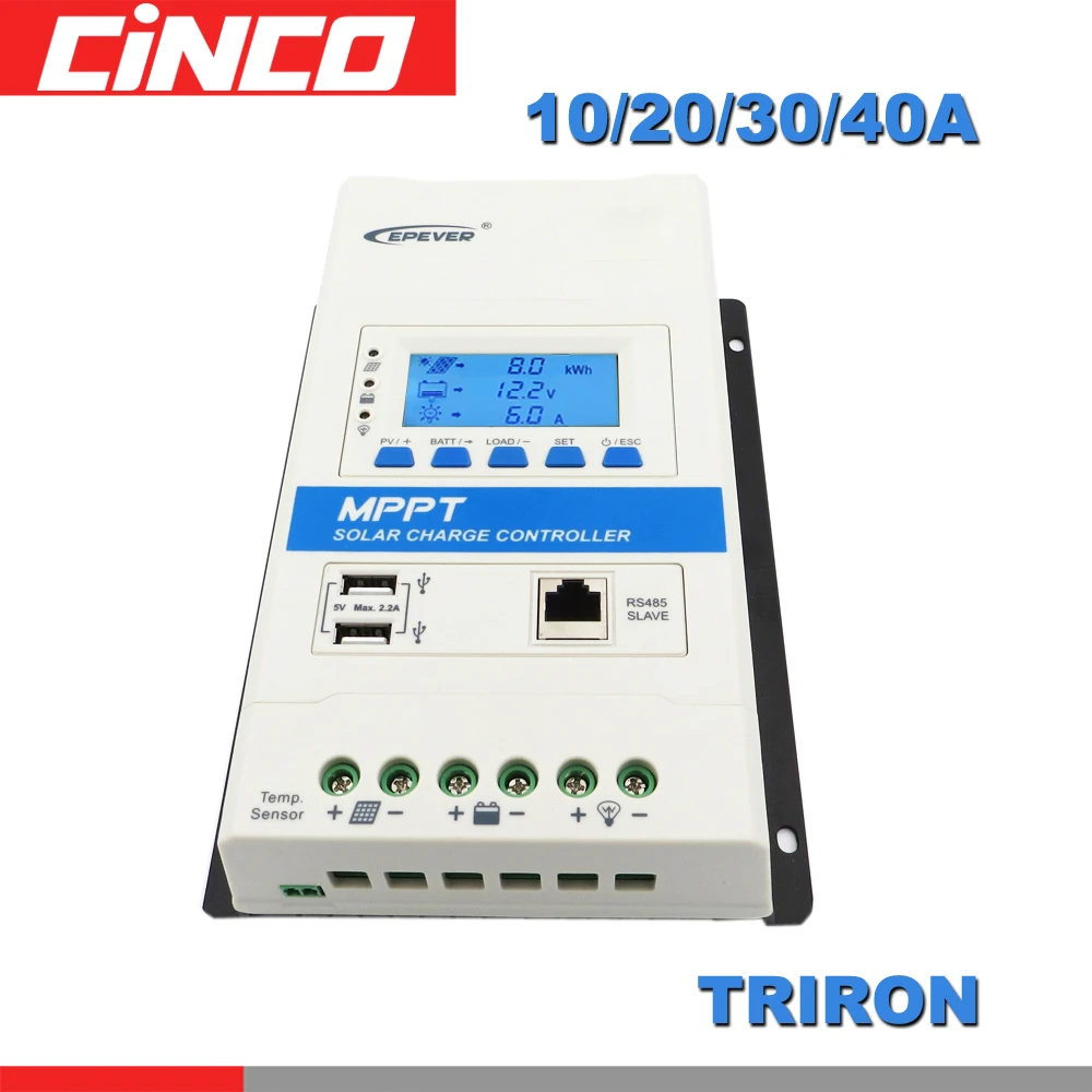 Контроллер заряда солнечной батареи 40A 30A 20A 10A TRIRON MPPT 12 В 24 автоматический