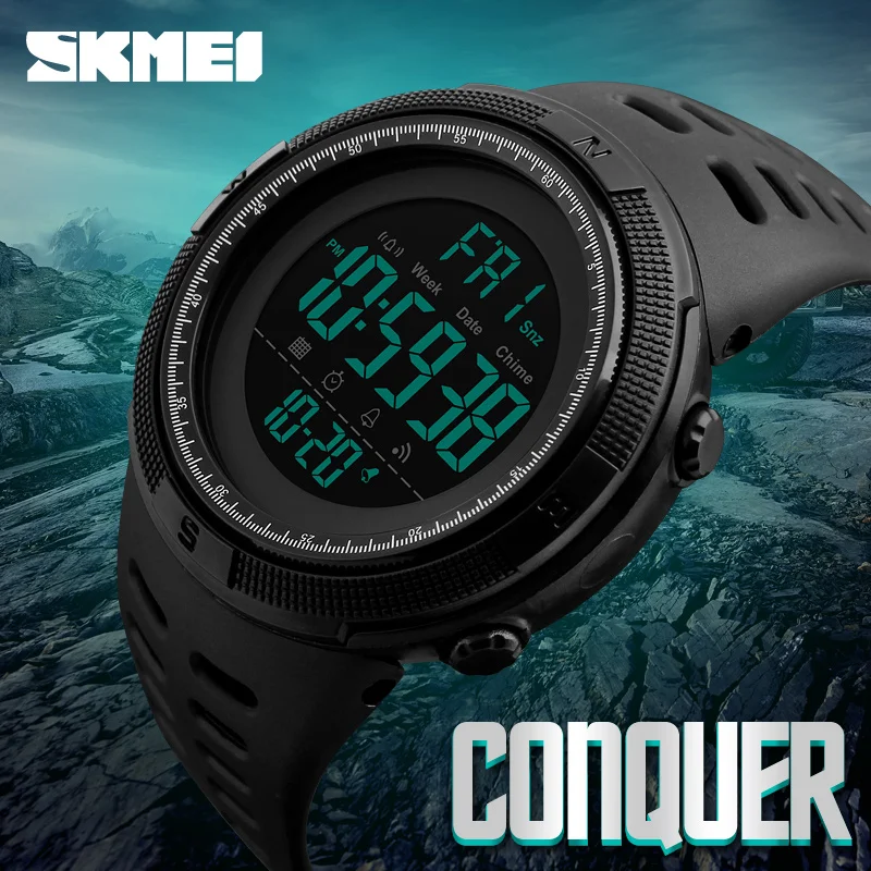 

SKMEI Men's Chronograph Sports Digital LED Watches Double Time Alarm Big Face Countdown Military Waterproof Quartz Wristwatch