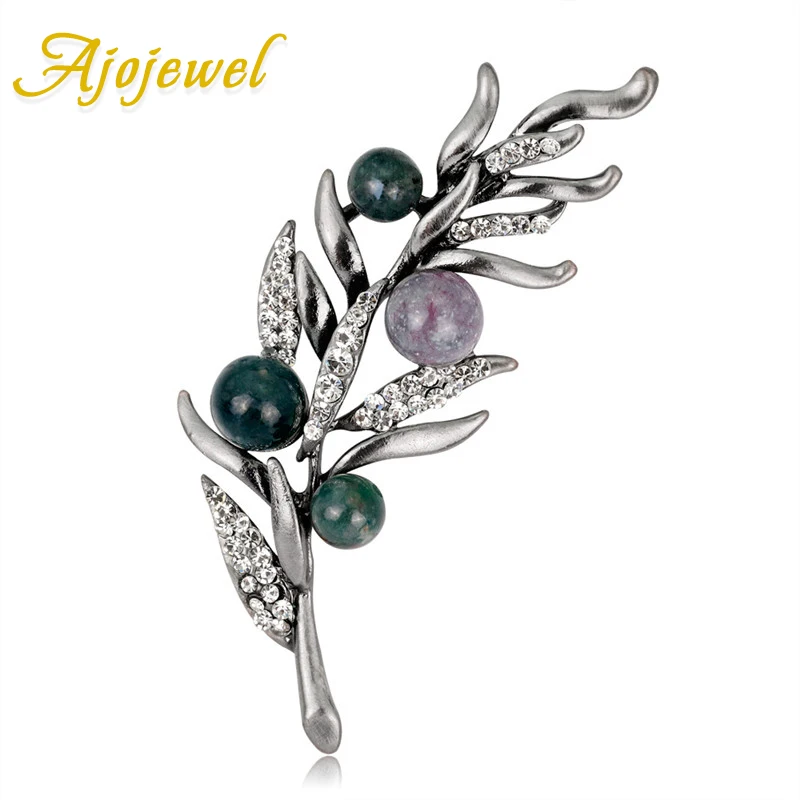 

Ajojewel Natural Stone Leaf Collar Brooch Leaves Pins Brooches For Women Vintage Rhinestone Brooch Clip