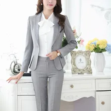 Новинка серый формальный Униформа дизайн Профессиональный бизнес Костюмы Пиджаки и брюки женские офисные женские брюки наборы блейзеры