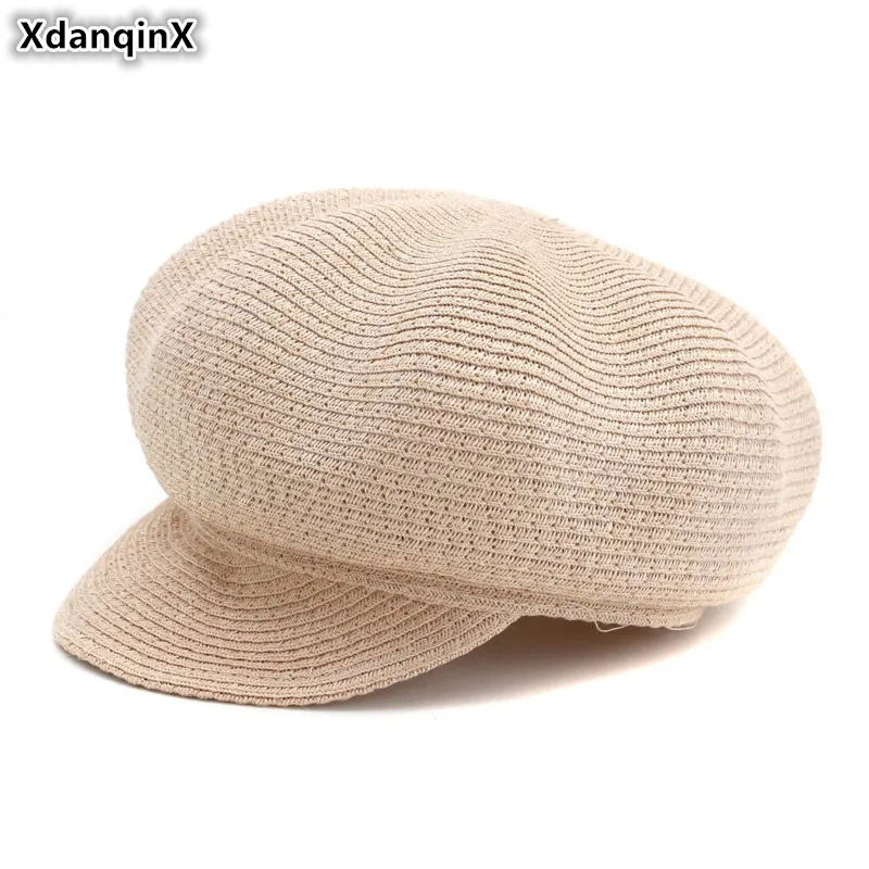 XdanqinX 2019 новая стильная женская соломенная шляпа дышащие кепки газетчика