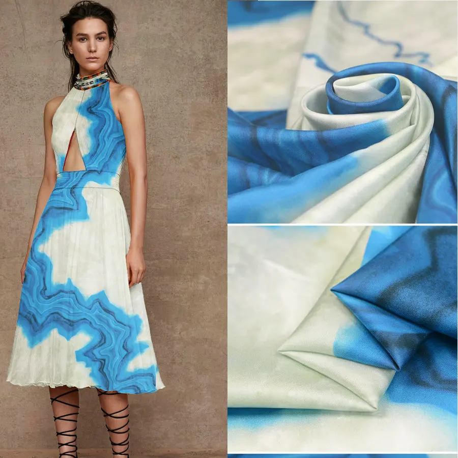 16050214 Высококачественная шелковая саржа с принтом для шелкового платья шелковая ткань