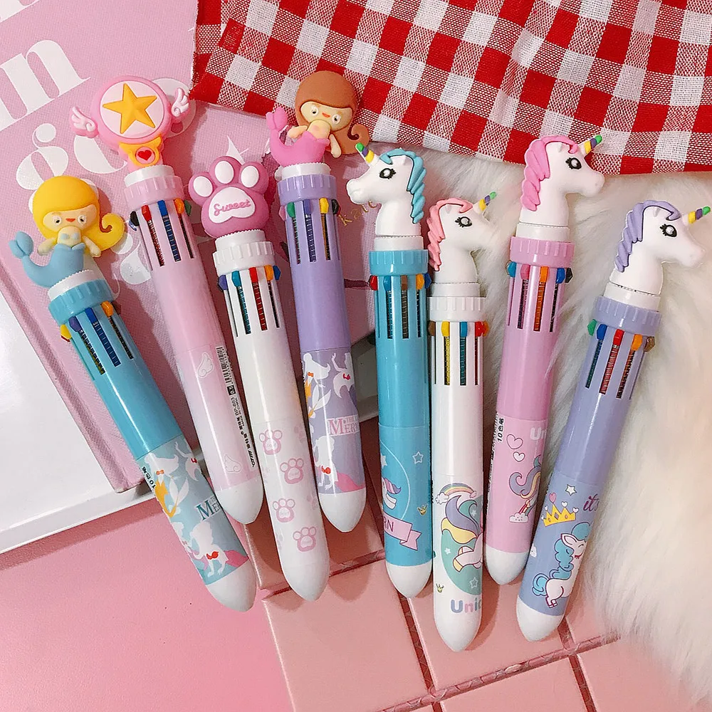 

2019 New Arrival Korea Style Multicolored Pen 10 colors Cute Kawaii Animal Ballpoint Pens School Office Supplies Funny pen