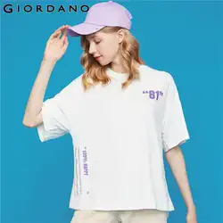 Giordano женская футболка с принтом цифр Женская свободная футболка с круглым вырезом Повседневная стильная женская футболка с коротким
