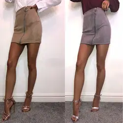 Великобритания Для Женщин Faux Suede skirt пикантные Кольца Повседневное Высокая Талия Bodycon Zip Линия Короткие Мини-юбки