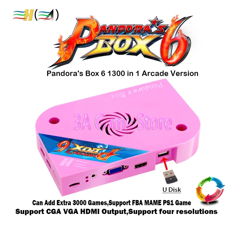  Pandora Box 6 1300 in 1 jamma arcade Version pcb game board CGA VGA HDMI output CRT HD 720p support