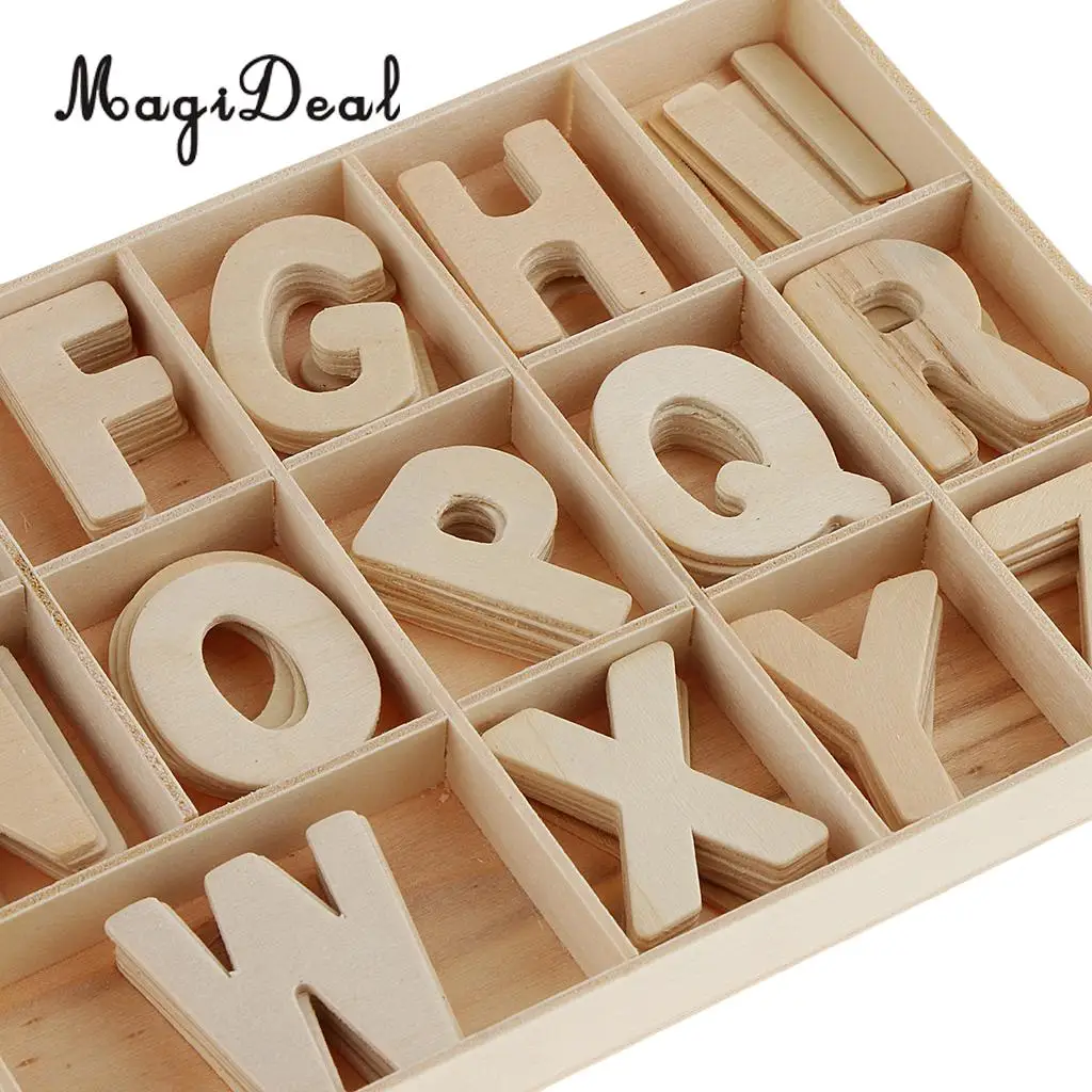 156pcs Set Wooden Letters - Wooden Craft Alphabet with Storage Tray - Unpainted Kids Learning Toy, Scrapbooking Embellishments