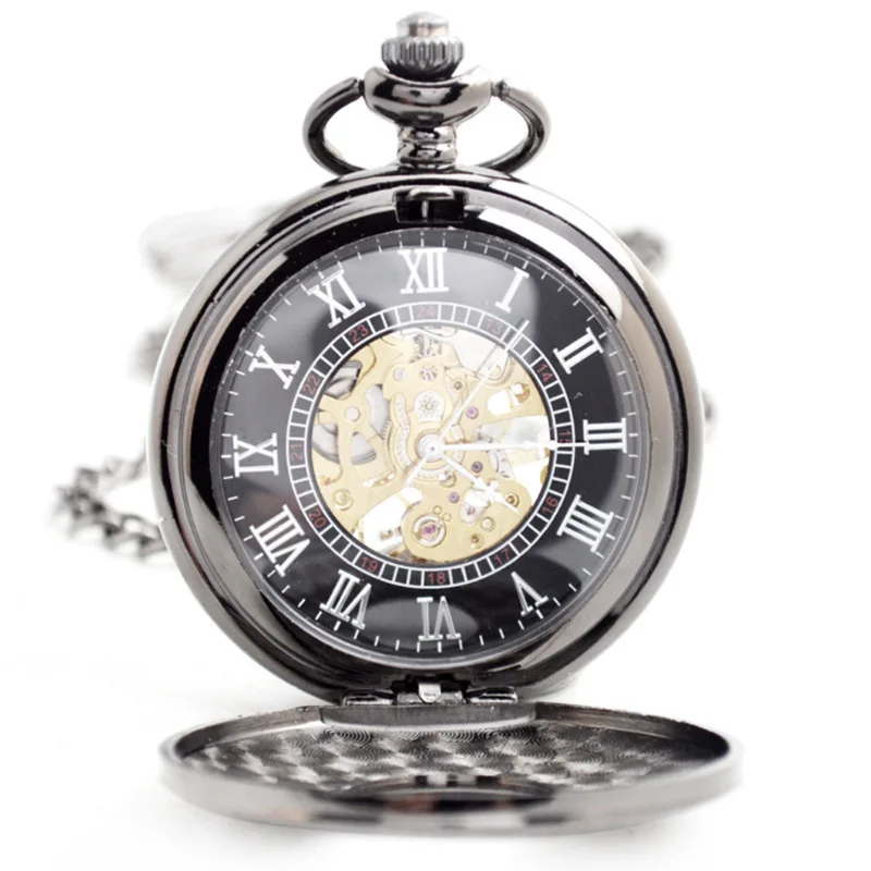 Черный стимпанк Ретро техника карманные часы выдолбленные ожерелье Move Мужские t карманные часы с цепочкой мужские и женские часы подарки