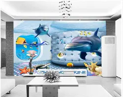 3D обои на заказ фото обои большая настенная живопись обои подводный мир стерео дельфины ТВ фон 3D настенная стена