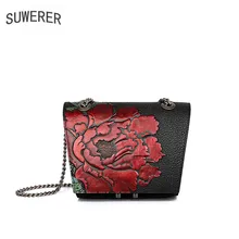 SUWERER новая женская сумка из натуральной кожи модные роскошные маленькие женские сумки дизайнерские тисненые цветы кожаная сумка на плечо