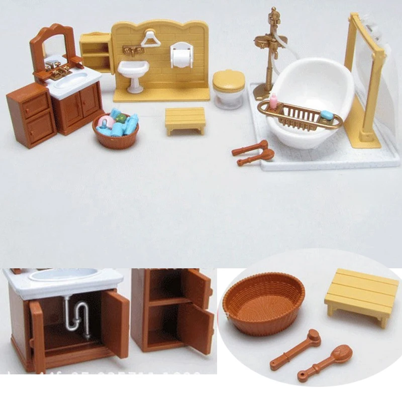 ل Sylvanian اكسسوارات أثاث حمام غرفة مصغرة بيت الدمية مجموعات الالعاب نتظاهر هدية DIY المشهد الأسرة دور طفلة الطفل