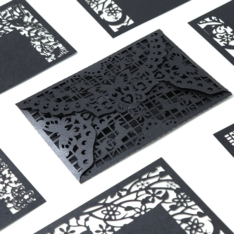 

3PCS Black and White Style Hollow-Out Greeting Card Postcard Birthday wedding invitation greeting card Envelope Gift Card XF09