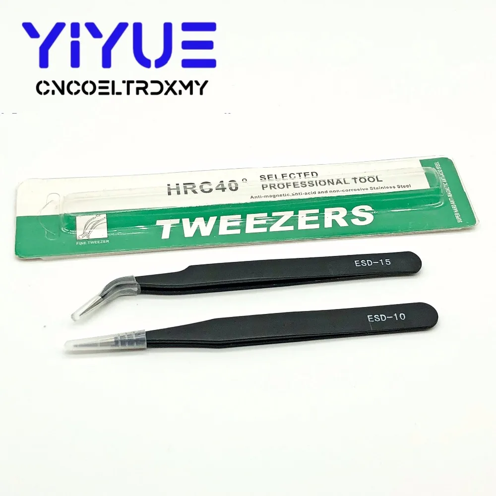 2pcslot ESD-10 ESD-15 Anti-static Curved Straight Tip Forceps Precision Soldering Tweezers Set Electronic ESD Tweezers Tool (6)