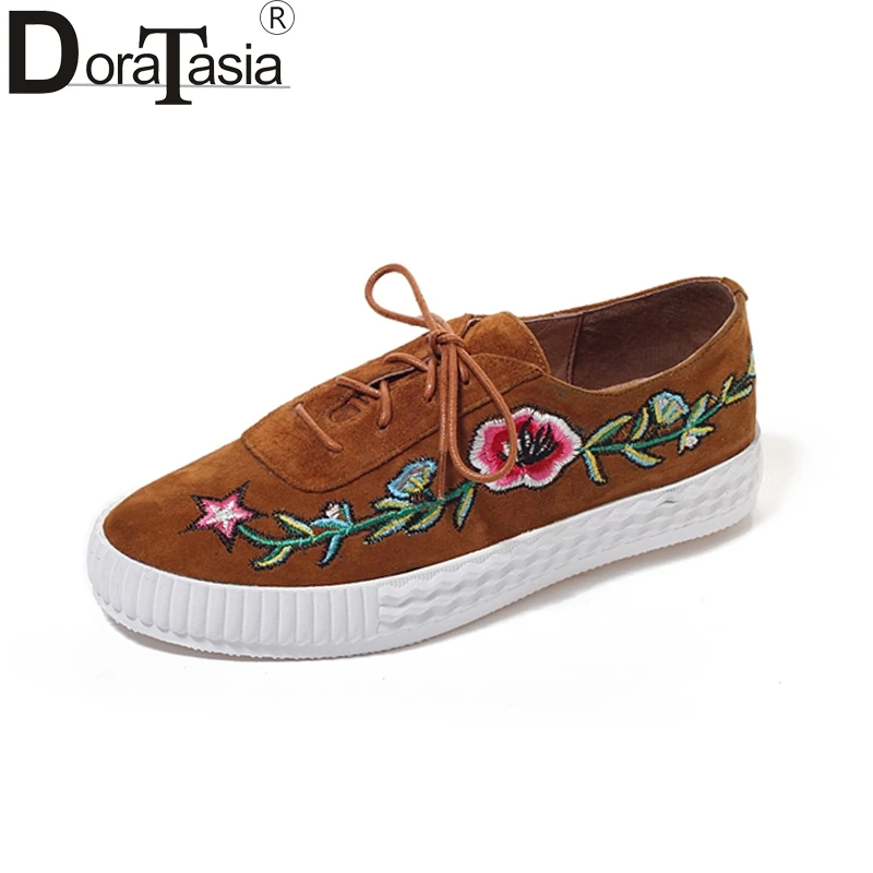 

DoraTasia New 2018 Fashion Kid Suede Women Comfortable Shoes Woman Platform Flower Embroider Shoes Summer Women Shoes