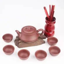 Фиолетовая глина yixing чайный набор с твердой Подарочная коробка из дерева Китайский кунг-фу чайный горшок со вкусом чашки чайные аксессуары