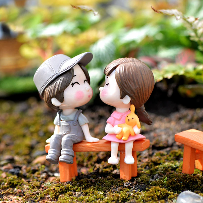 Sweety Lovers Couple Chair Figurines Miniatures Fairy Garden Gnome Moss Valentine's Day Gift Resin Crafts Home Decoration 1set miniature figurines resin crafts resin crafts accessories miniature couple ornament