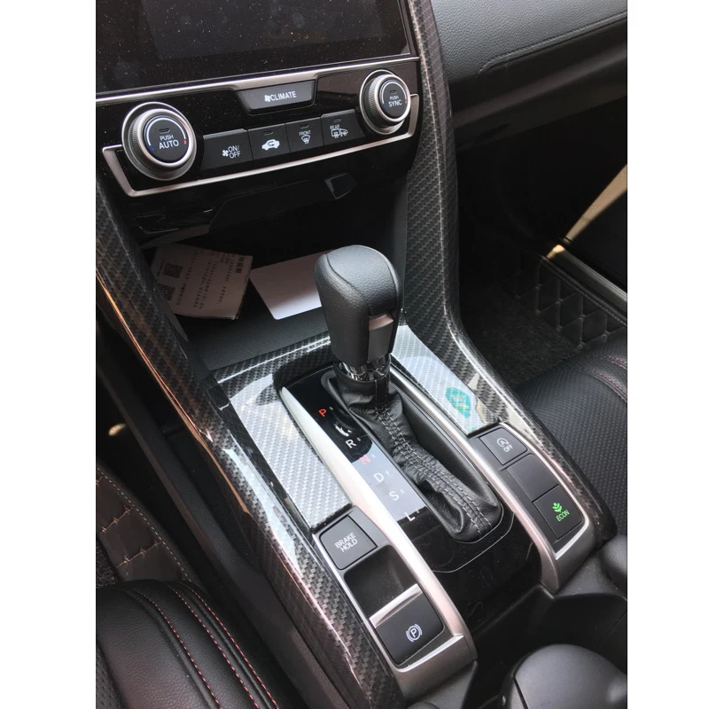 

3pcs Center Console Cup Drink Holder Gear Shift Panel Cover Gear Box Console Panel Sticker Trim For Honda Civic 2016 2017 2018