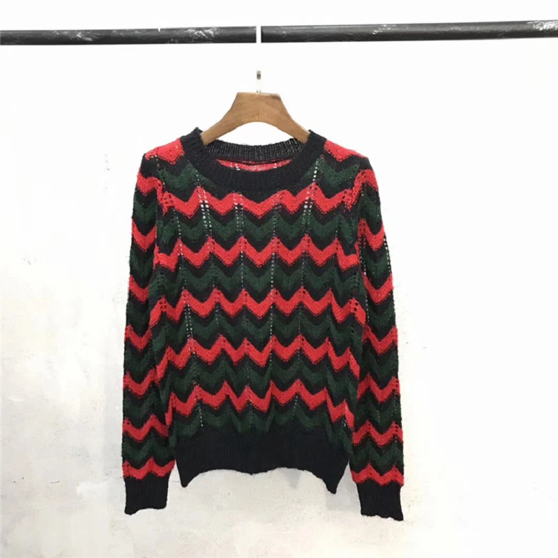 High Quality Vintage Striped Knit Sweaters Pullovers Women Autumn