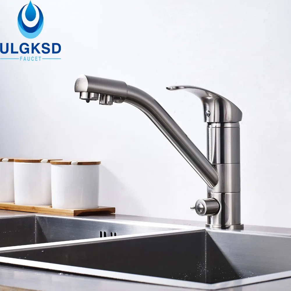 ULGKSD Brushed Kitchen Sink Faucet Purification Water Faucet Deck Mounted Water Outlet Water Mixer Taps
