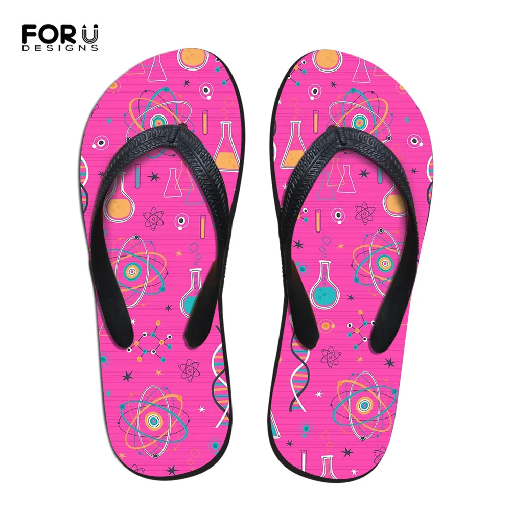 

FORUDESIGNS Summer Ladies Flip Flops Rubber Funny 3D Midcentury Modern Science Printed Slip-on Beach Water Shoes Flipflops Woman